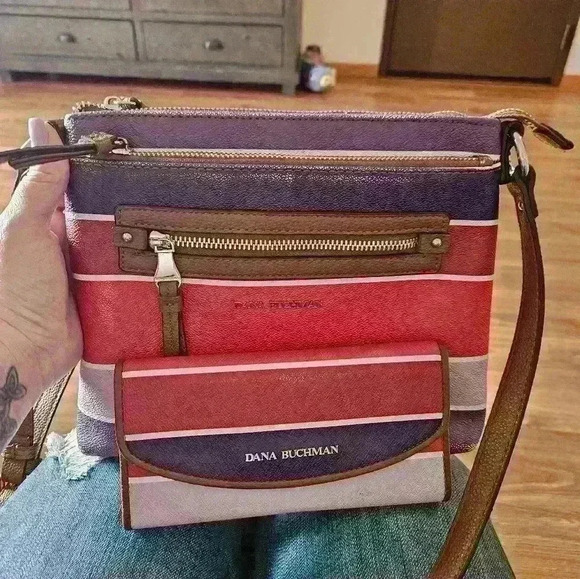 Dana Buchman Purse & envelope wallet.  Purple striped. - Picture 2 of 16